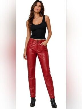Vintage TANNERY WEST 100% Genuine Leather Straight Leg Pants.Red Size 6/XS/S